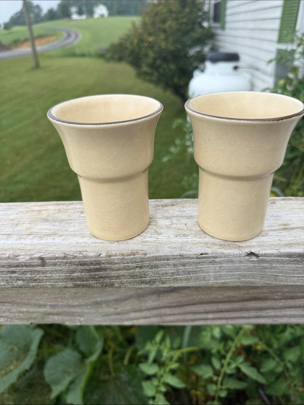 Pfaltzgraff Cream Ceramic Espresso Cups with Brown Rim - Set of 2 vintage